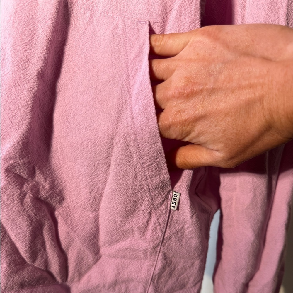 OBEY Pink Lightweight Hooded Zip Up Jacket - Picture 9 of 9